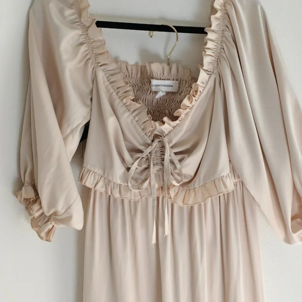OVERTHESEA Off-Shoulder Crop Top and Maxi Skirt Beige Set - Picture 1 of 11